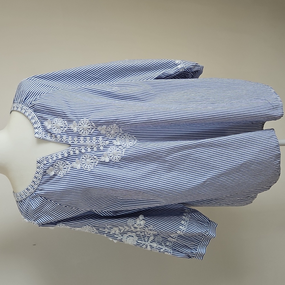 Talbots Blue and White Striped Embroidered Tunic
